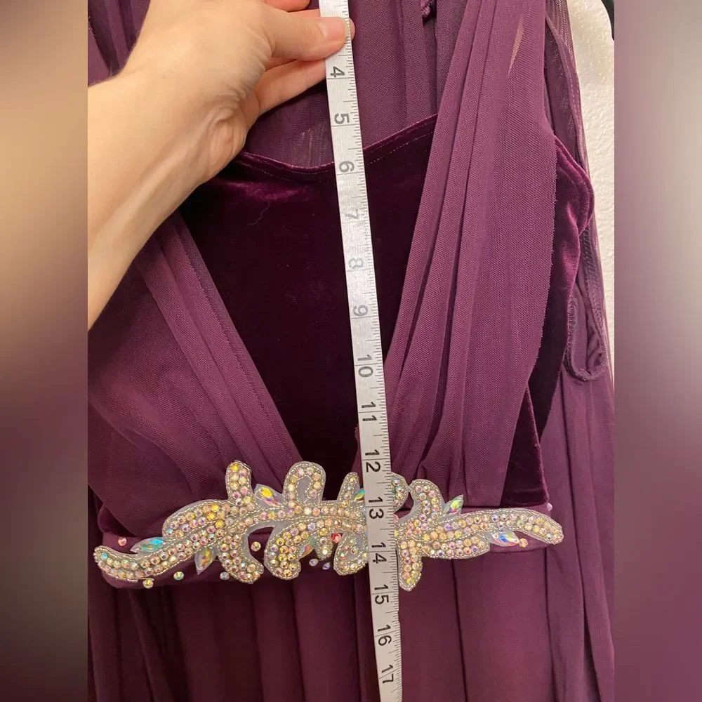 WEISSMAN Dance Costume purple velvet 2 piece bling maxi skirt Phoenix 15694 SA